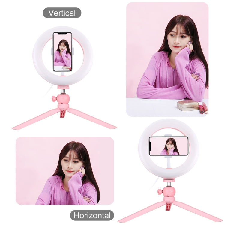 PULUZ 7.9 inch 20cm Light + Desktop Tripod Mount USB 3 Modes Dimmable Dual Color Temperature LED Curved Light Ring Vlogging Selfie Beauty Photography Video Lights with Phone Clamp(Pink)