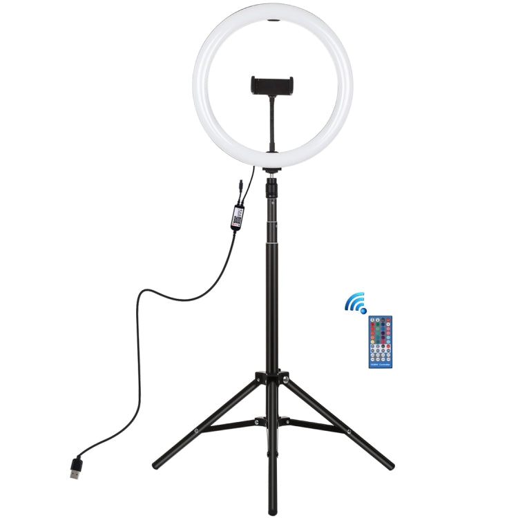 PULUZ 11.8 inch 30cm RGBW Light + 1.65m Mount Curved Surface RGBW Dimmable LED Ring Selfie Vlogging Light  Live Broadcast Kits with Cold Shoe Tripod Adapter & Phone Clamp & Remote Control(Black)
