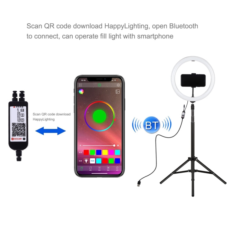 PULUZ 11.8 inch 30cm RGBW Light + 1.65m Mount Curved Surface RGBW Dimmable LED Ring Selfie Vlogging Light  Live Broadcast Kits with Cold Shoe Tripod Adapter & Phone Clamp & Remote Control(Black)