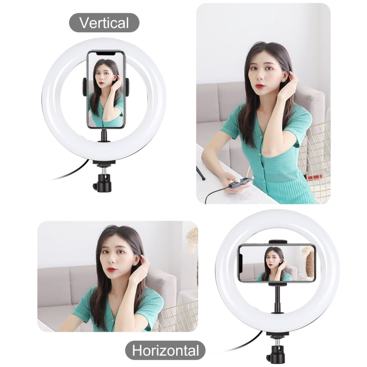 PULUZ 7.9 inch 20cm Light+ Round Base Desktop Holder USB 3 Modes Dimmable Dual Color Temperature LED Curved Light Ring Vlogging Selfie Photography Video Lights with Phone Clamp, 7.9 inch+Desktop Mount
