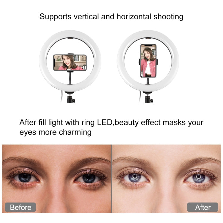 PULUZ 10.2 inch 26cm Marquee LED RGBWW Selfie Beauty Light + Desktop Tripod Mount 168 LED Dual-color Temperature Dimmable Ring Vlogging Photography Video Lights with Cold Shoe Tripod Ball Head & Remote Control & Phone Clamp(Black)