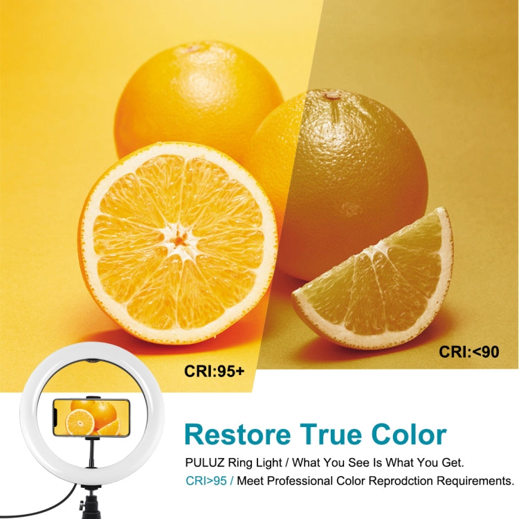 PULUZ 10.2 inch 26cm Marquee LED RGBWW Selfie Beauty Light + Desktop Tripod Mount 168 LED Dual-color Temperature Dimmable Ring Vlogging Photography Video Lights with Cold Shoe Tripod Ball Head & Remote Control & Phone Clamp(Black)