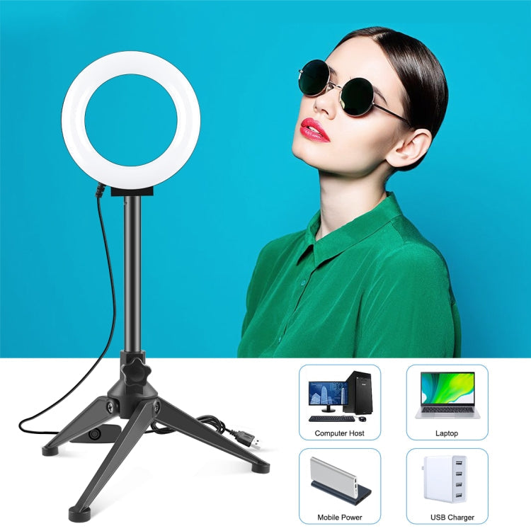 PULUZ 4.7 inch 12cm Ring Light  Desktop Tripod Selfie Stick Mount USB White Light LED Ring Selfie Beauty Vlogging Photography Video Lights Kits(Black)