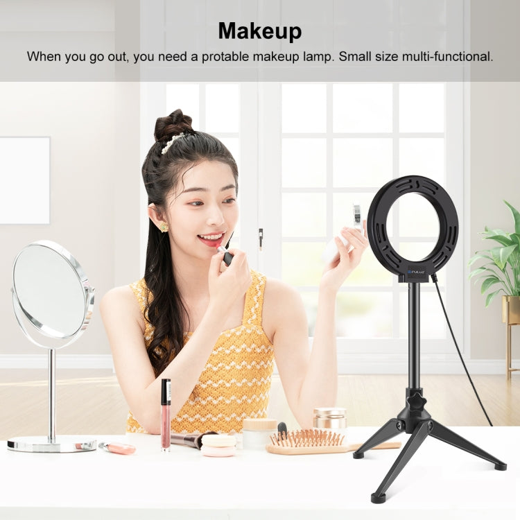 PULUZ 4.7 inch 12cm Ring Light  Desktop Tripod Selfie Stick Mount USB White Light LED Ring Selfie Beauty Vlogging Photography Video Lights Kits(Black)