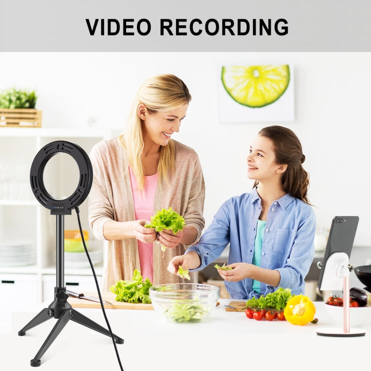 PULUZ 4.7 inch 12cm Ring Light  Desktop Tripod Selfie Stick Mount USB White Light LED Ring Selfie Beauty Vlogging Photography Video Lights Kits(Black)