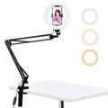 PULUZ 7.9 inch 20cm Ring Curved Light + Desktop Arm Stand USB 3 Modes Dimmable Dual Color Temperature LED Vlogging Selfie Photography Video Lights with Phone Clamp(Black)