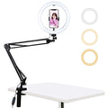 PULUZ 10.2" Ring Light with Desktop Arm Stand, USB, 3 Modes, Dual Color Temperature, Phone Clamp (Black)
