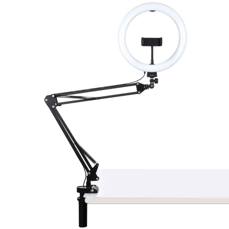 PULUZ 10.2" Ring Light with Desktop Arm Stand, USB, 3 Modes, Dual Color Temperature, Phone Clamp (Black)