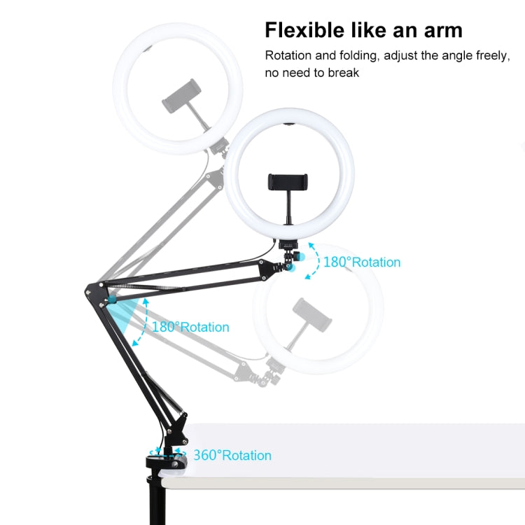 PULUZ 10.2" Ring Light with Desktop Arm Stand, USB, 3 Modes, Dual Color Temperature, Phone Clamp (Black)