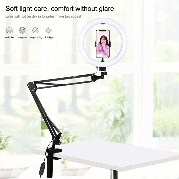PULUZ 10.2" Ring Light with Desktop Arm Stand, USB, 3 Modes, Dual Color Temperature, Phone Clamp (Black)