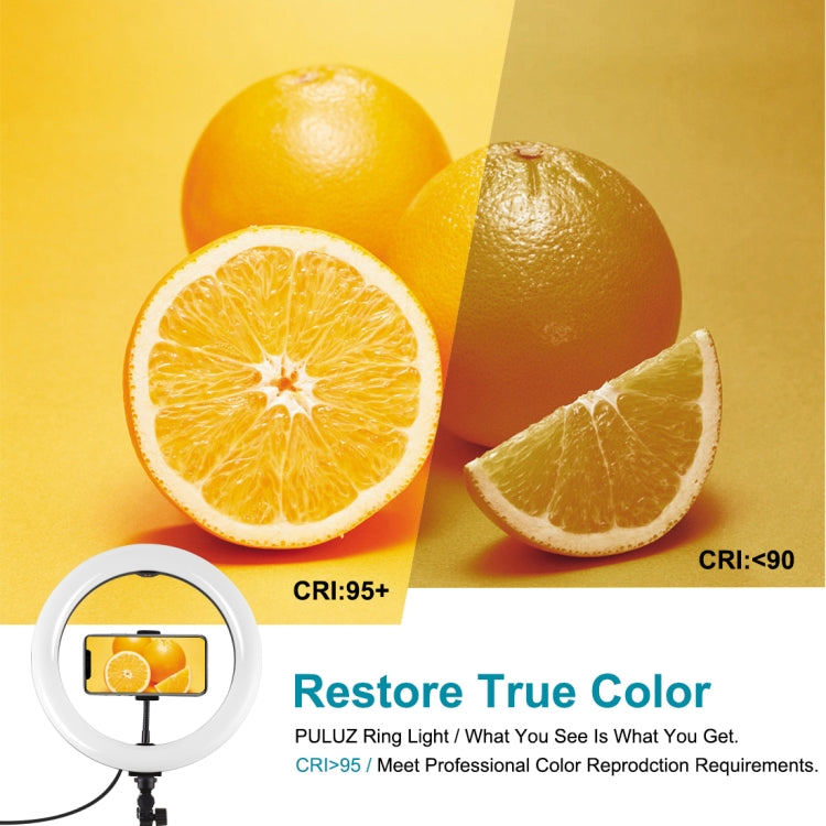 PULUZ 10.2" Ring Light with Desktop Arm Stand, USB, 3 Modes, Dual Color Temperature, Phone Clamp (Black)