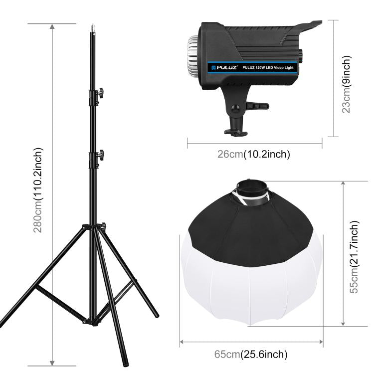 PULUZ 220V 120W Studio Video Light + 2.8m Light Holder + 65cm Foldable Lantern Softbox Photography Kit, 120W 2700K-6500K Light 2.8m Light Holder Kit US Plug, 120W 2700K-6500K Light 2.8m Light Holder Kit EU Plug                                          ...
