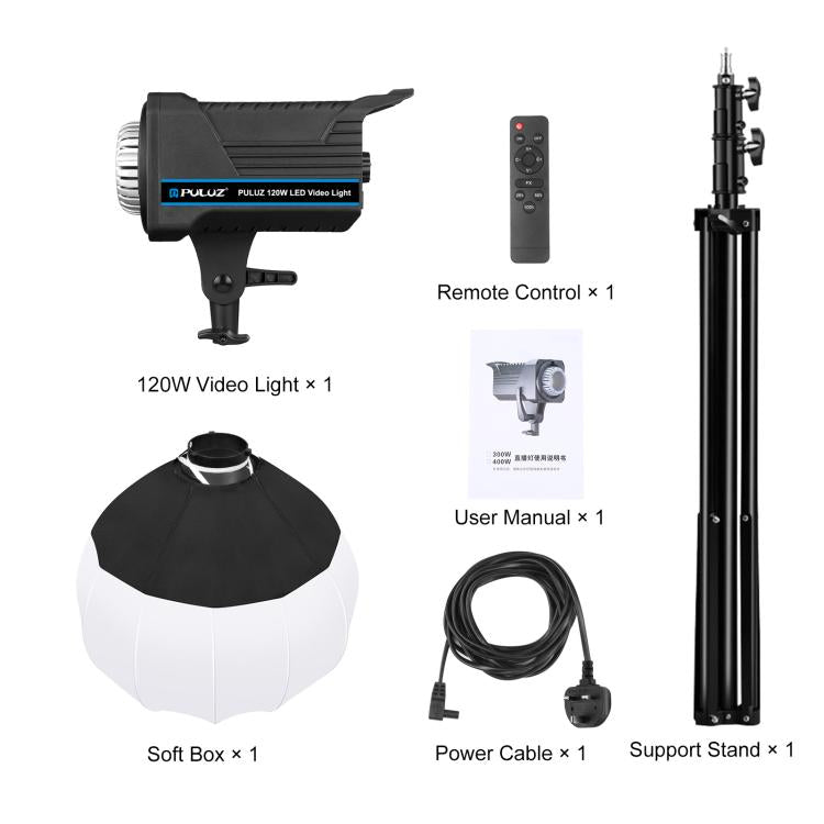 PULUZ 220V 120W Studio Video Light + 2.8m Light Holder + 65cm Foldable Lantern Softbox Photography Kit, 120W 2700K-6500K Light 2.8m Light Holder Kit US Plug, 120W 2700K-6500K Light 2.8m Light Holder Kit EU Plug                                          ...
