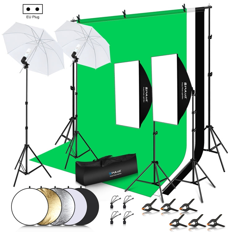 PULUZ LED Light Studio Softbox Photography Kit with 220V Bulb & Background & Reflective & Tripod Mount & Sandbags, Photography Light  Kit, EU Plug, Photography Light  Kit, US Plug