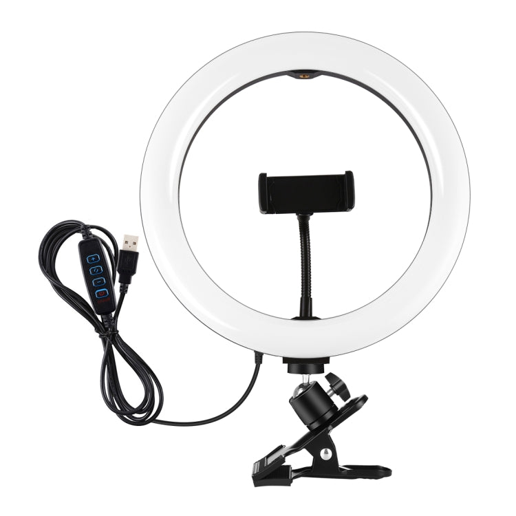PULUZ 10.2 inch 26cm Ring Light + Monitor Clip USB 3 Modes Dimmable Dual Color Temperature LED Curved Diffuse Vlogging Selfie Beauty Photography Video Lights with Phone Clamp(Black)