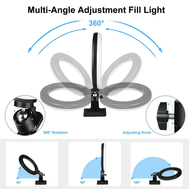 PULUZ 10.2 inch 26cm Ring Light + Monitor Clip USB 3 Modes Dimmable Dual Color Temperature LED Curved Diffuse Vlogging Selfie Beauty Photography Video Lights with Phone Clamp(Black)