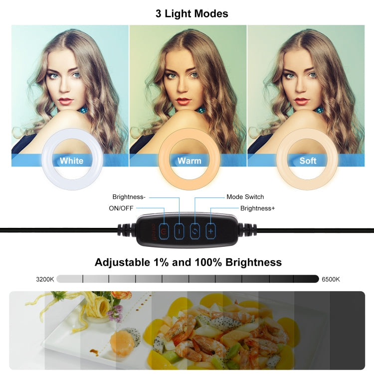 PULUZ 10.2 inch 26cm Ring Light + Monitor Clip USB 3 Modes Dimmable Dual Color Temperature LED Curved Diffuse Vlogging Selfie Beauty Photography Video Lights with Phone Clamp(Black)