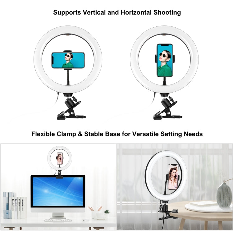 PULUZ 10.2 inch 26cm Ring Light + Monitor Clip USB 3 Modes Dimmable Dual Color Temperature LED Curved Diffuse Vlogging Selfie Beauty Photography Video Lights with Phone Clamp(Black)