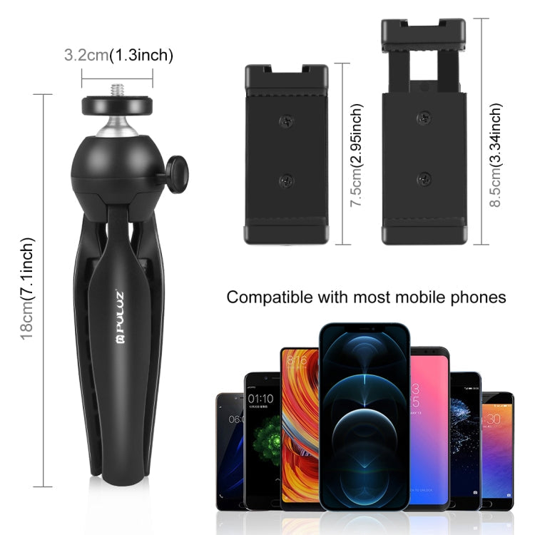 PULUZ Live Broadcast Smartphone Video Vlogger Kits Microphone + Tripod Mount + Phone Clamp Holder (Black)