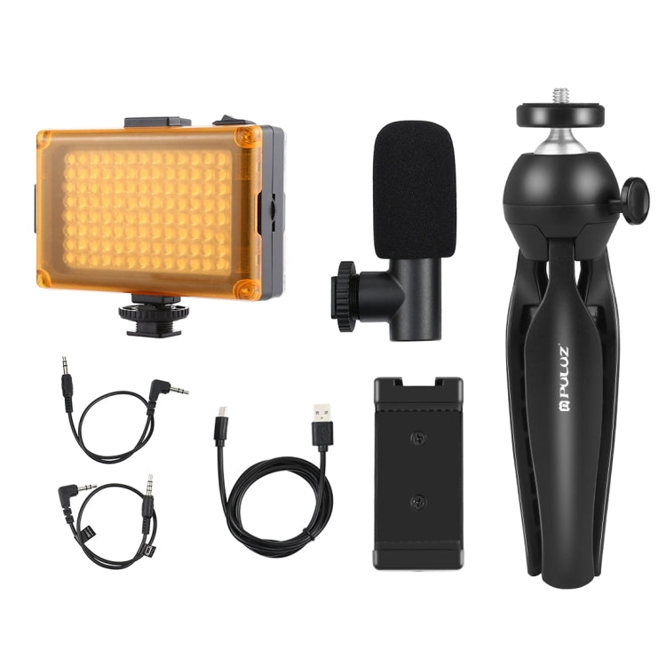 PULUZ Live Broadcast Smartphone Video Light Vlogger Kits with Microphone + LED Light + Tripod Mount + Phone Clamp Holder (Black)