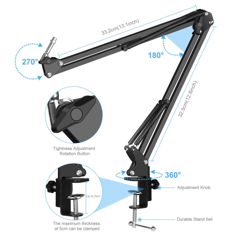PULUZ Sound Card Live Broadcast Bluetooth Sound Mixer Studio Microphone Kits with Suspension Scissor Arm & Metal Shock Mount, Chinese Version(Black)