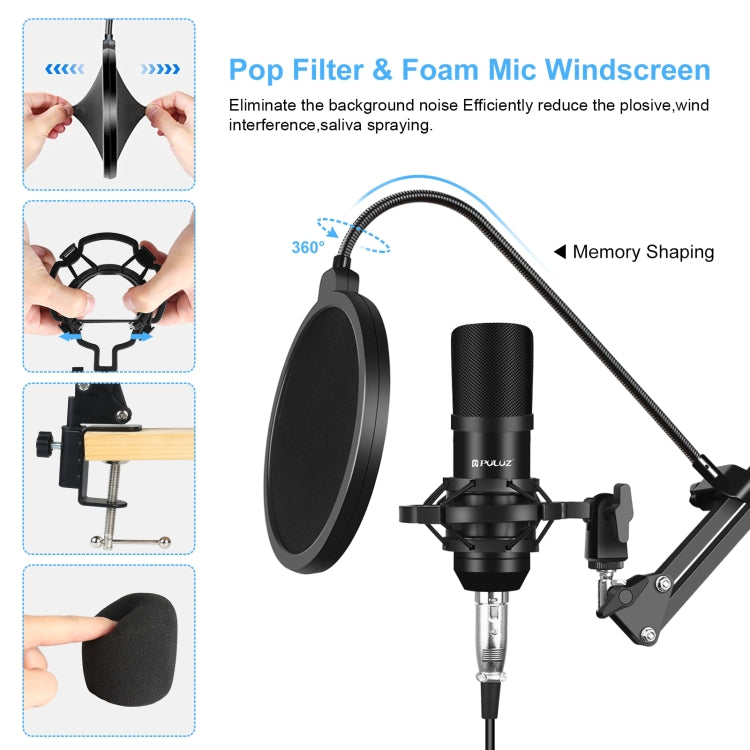 PULUZ Sound Card Live Broadcast Bluetooth Sound Mixer Studio Microphone Kits with Suspension Scissor Arm & Metal Shock Mount, Chinese Version(Black)