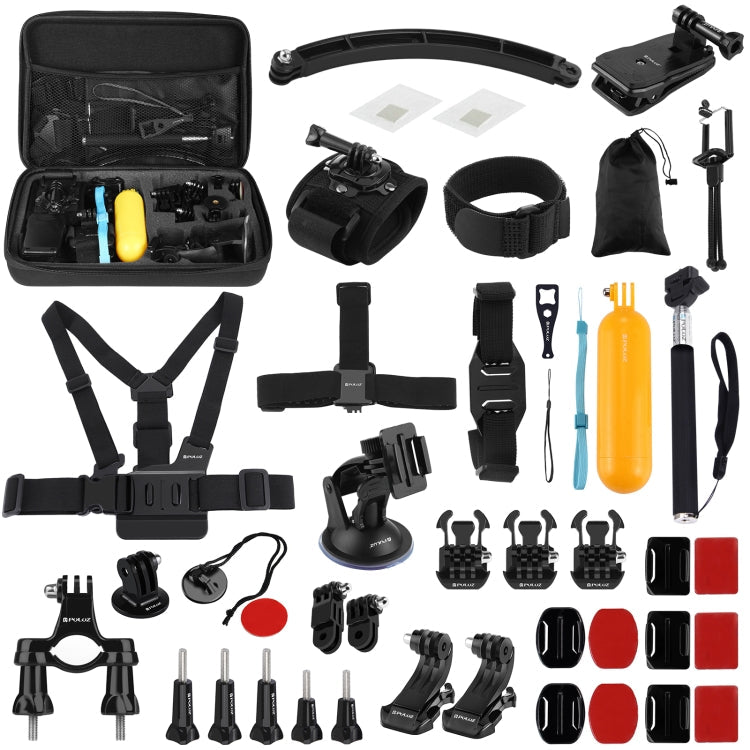 PULUZ 50 in 1 Accessories Total Ultimate Combo Kits with EVA Case (Chest Strap + Suction Cup Mount + 3-Way Pivot Arms + J-Hook Buckle + Wrist Strap + Helmet Strap + Extendable Monopod + Surface Mounts ...  for GoPro, Insta360, DJI and Other Action Cameras