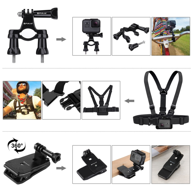 PULUZ 50 in 1 Accessories Total Ultimate Combo Kits with EVA Case (Chest Strap + Suction Cup Mount + 3-Way Pivot Arms + J-Hook Buckle + Wrist Strap + Helmet Strap + Extendable Monopod + Surface Mounts ...  for GoPro, Insta360, DJI and Other Action Cameras