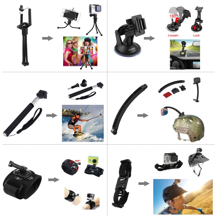 PULUZ 50 in 1 Accessories Total Ultimate Combo Kits with EVA Case (Chest Strap + Suction Cup Mount + 3-Way Pivot Arms + J-Hook Buckle + Wrist Strap + Helmet Strap + Extendable Monopod + Surface Mounts ...  for GoPro, Insta360, DJI and Other Action Cameras