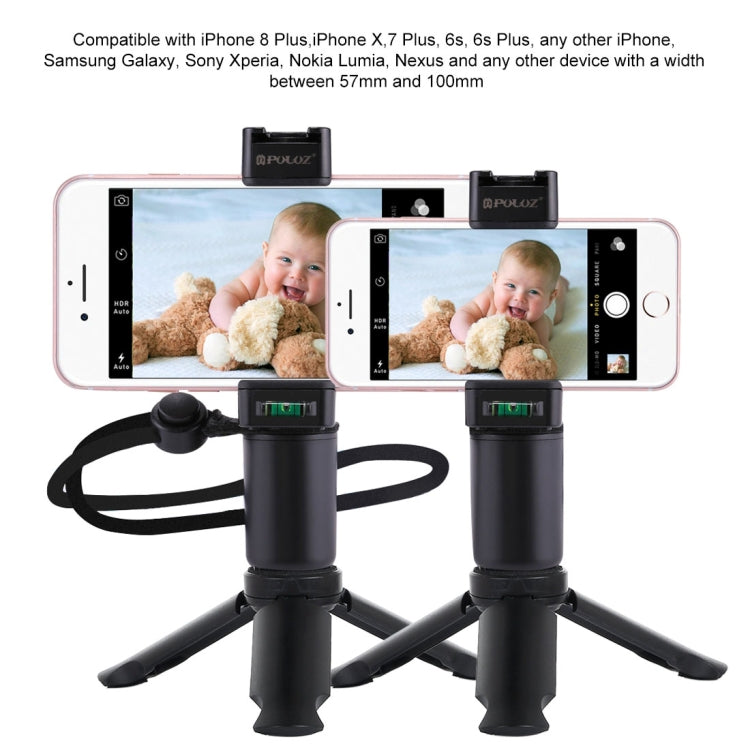 PULUZ Folding Plastic Tripod + Vlogging Handheld Grip with Cold Shoe & Wrist Strap for Smartphones