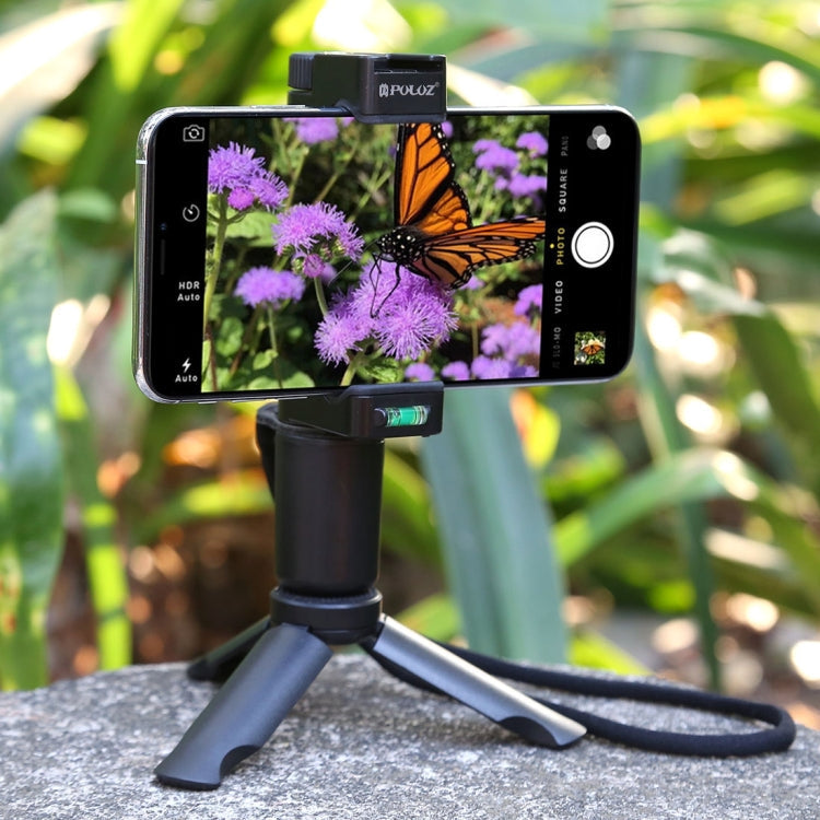 PULUZ Folding Plastic Tripod + Vlogging Handheld Grip with Cold Shoe & Wrist Strap for Smartphones