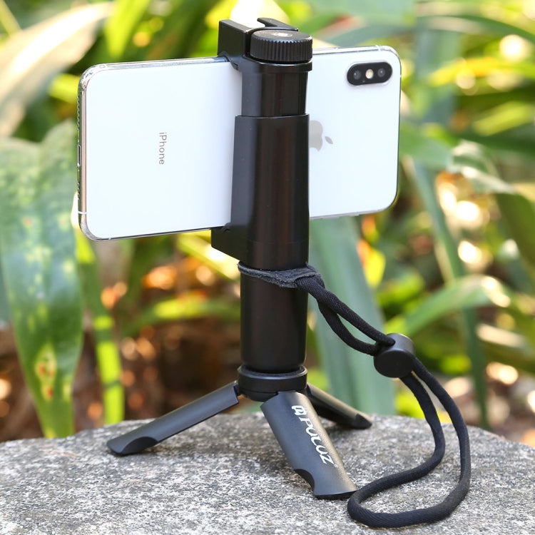 PULUZ Folding Plastic Tripod + Vlogging Handheld Grip with Cold Shoe & Wrist Strap for Smartphones