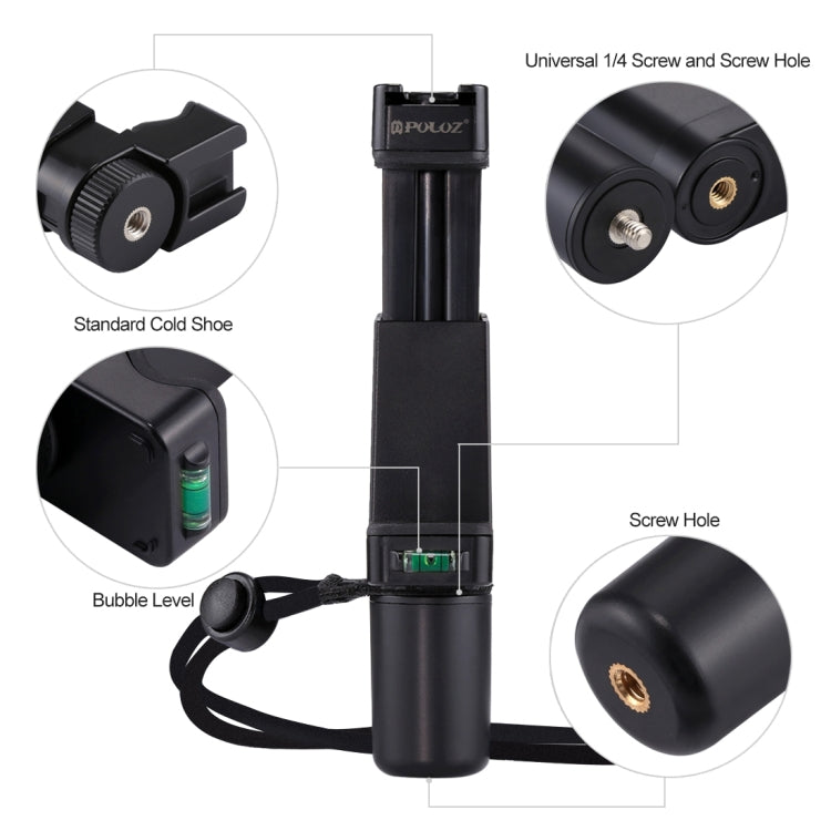 PULUZ Folding Plastic Tripod + Vlogging Handheld Grip with Cold Shoe & Wrist Strap for Smartphones