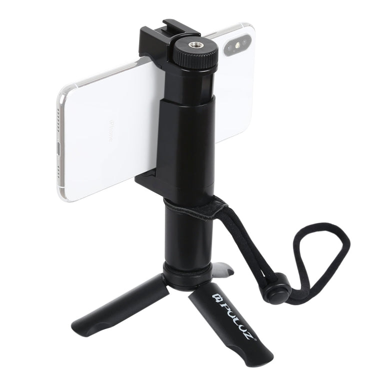 PULUZ Folding Plastic Tripod + Vlogging Handheld Grip with Cold Shoe & Wrist Strap for Smartphones