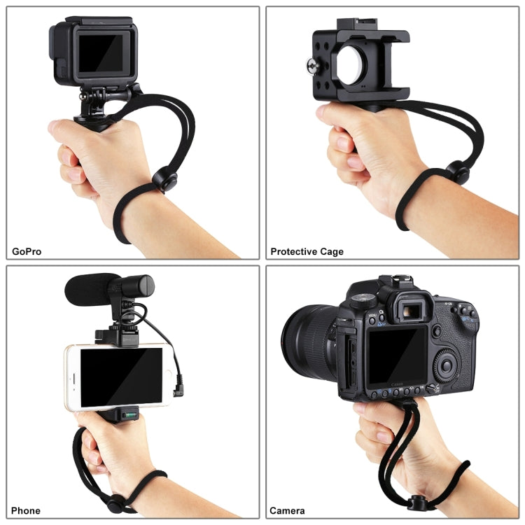 PULUZ Folding Plastic Tripod + Vlogging Handheld Grip with Cold Shoe & Wrist Strap for Smartphones
