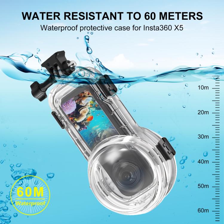 For Insta360 X5 PULUZ 60m Waterproof Sealed Diving Case with Silicone Lens Cover, Diving Case with Silicone Lens Cover