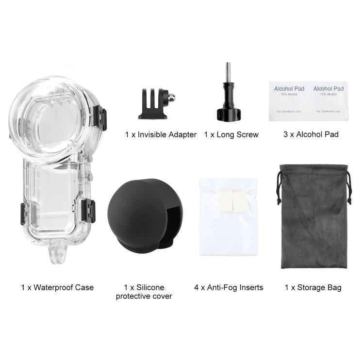 For Insta360 X5 PULUZ 60m Waterproof Sealed Diving Case with Silicone Lens Cover, Diving Case with Silicone Lens Cover