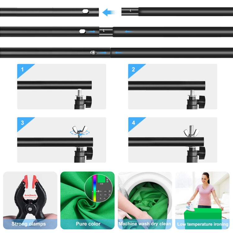 PULUZ 2.9x2m Photo Studio Background Support Stand Backdrop Crossbar Bracket Kit with Red / Blue / Green Polyester Backdrops