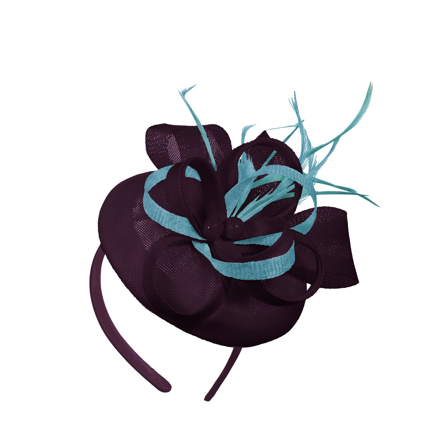 Plum Aqua Mix Round Pillbox Bow Sinamay Headband Fascinator Weddings Ascot Hatinator Races