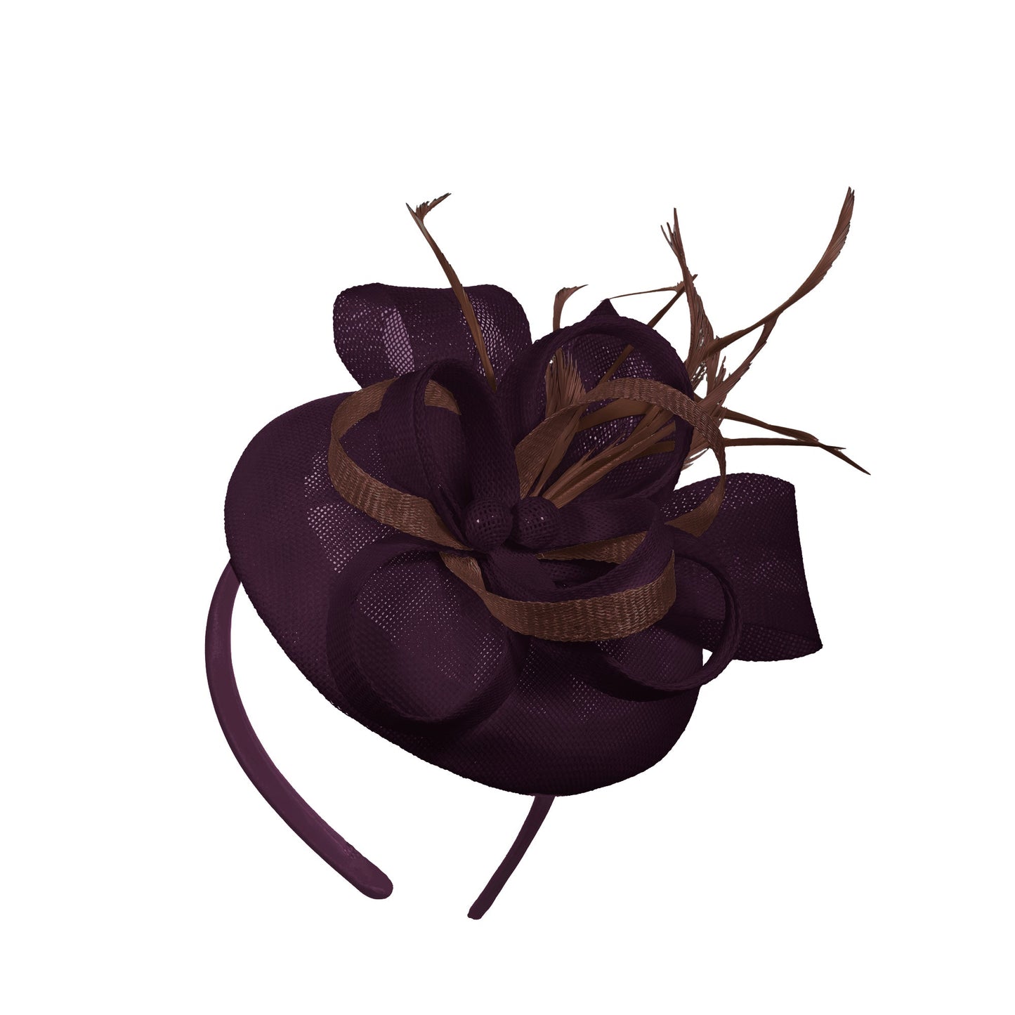 Plum Brown Mix Round Pillbox Bow Sinamay Headband Fascinator Weddings Ascot Hatinator Races
