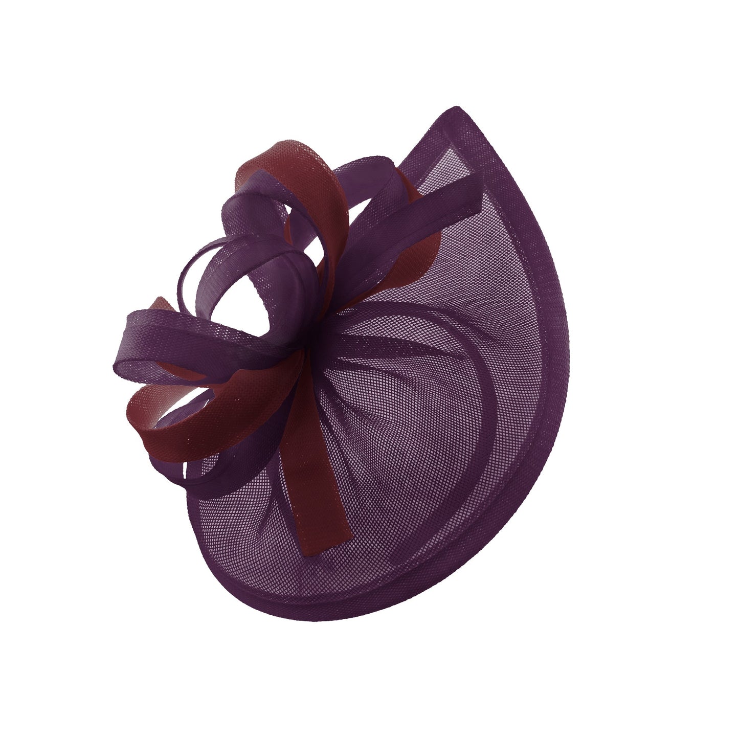 Caprilite Vegan MoonMix Hoop Fascinator Hat on Headband Wedding Ascot Races Bespoke Sinamay Disc - Plum Burgundy