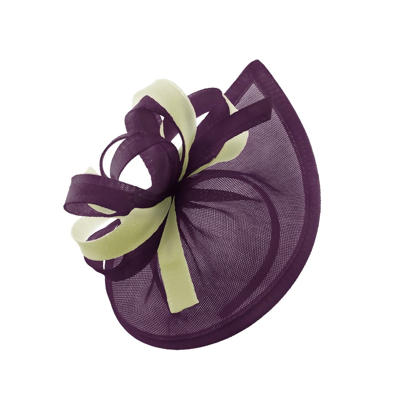 Caprilite Vegan MoonMix Hoop Fascinator Hat on Headband Wedding Ascot Races Bespoke Sinamay Disc - Plum Cream