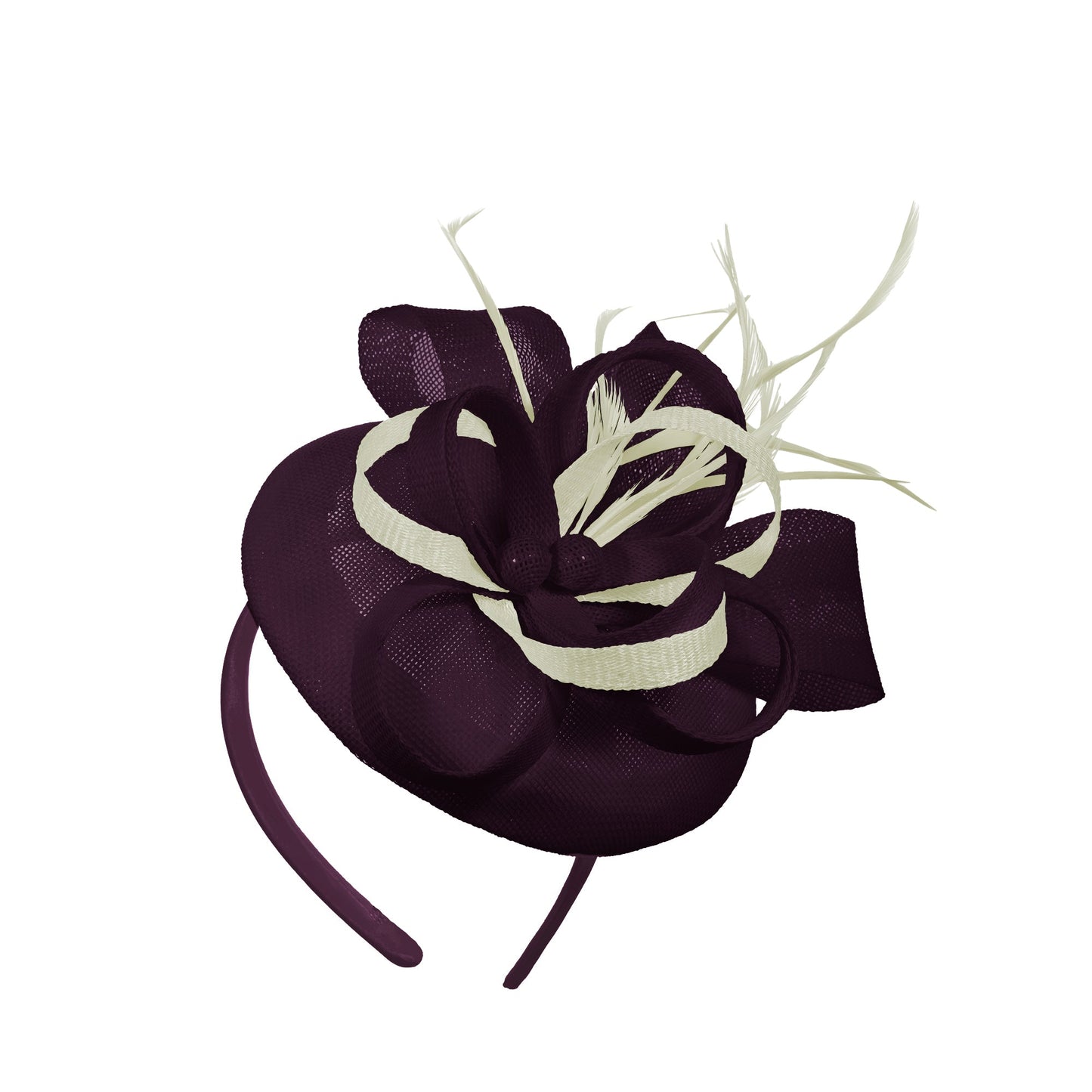 Plum Cream Mix Round Pillbox Bow Sinamay Headband Fascinator Weddings Ascot Hatinator Races
