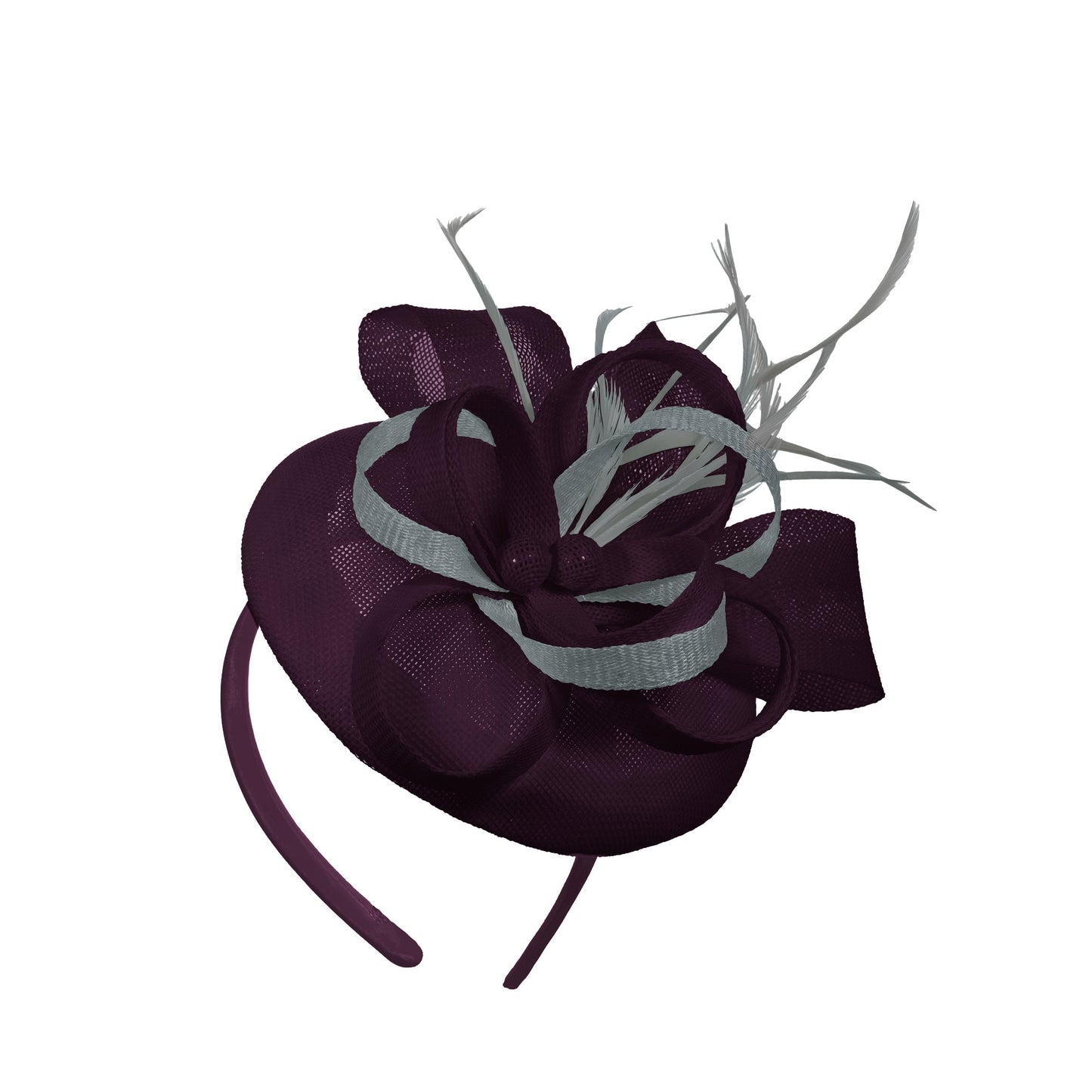 Plum Silver Mix Round Pillbox Bow Sinamay Headband Fascinator Weddings Ascot Hatinator Races