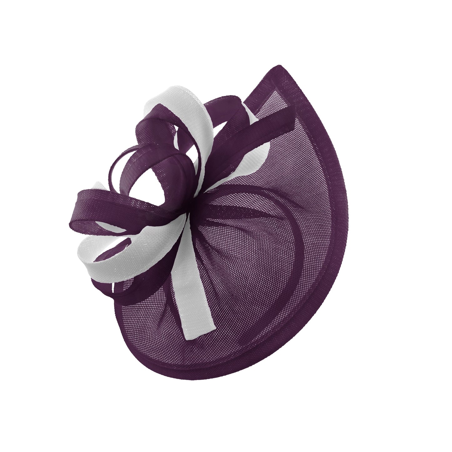 Caprilite Vegan MoonMix Hoop Fascinator Hat on Headband Wedding Ascot Races Bespoke Sinamay Disc - Plum White