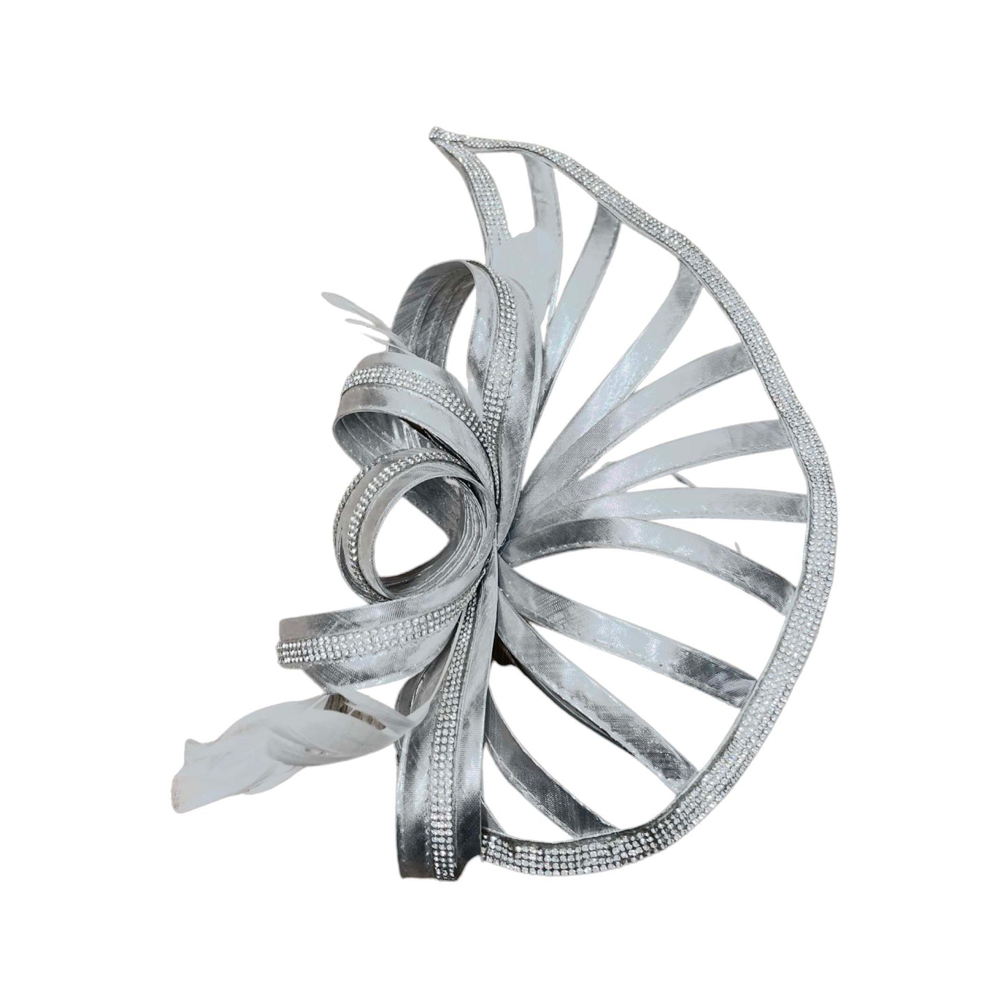 Sparkly Silver Crystal Diamante Fascinator Hat Pointed Saucer on Headband