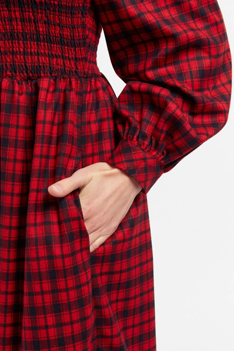 Louche Peppi Winter Gingham Midi Dress Red