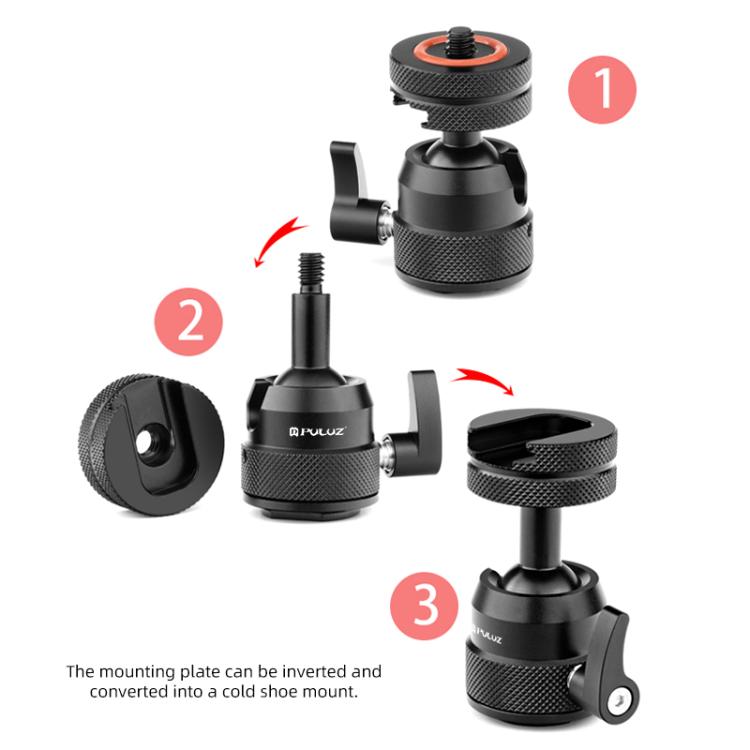 PULUZ Multifunctional Aluminum Alloy Mini Ball Head Tripod Mount Adapter, Cold Shoe & 1/4 Screw Dual-Use, Dual-Use Ball Head Tripod