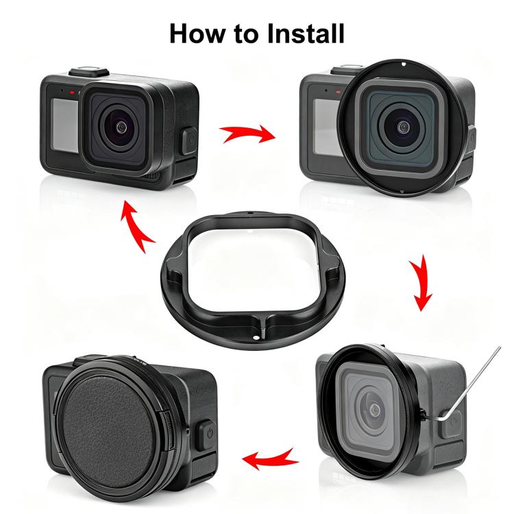 PULUZ 58mm UV Lens Filter Adapter Ring for GoPro MISSION 1 / 1 PRO, with Lens Cover, Filter Adapter Ring