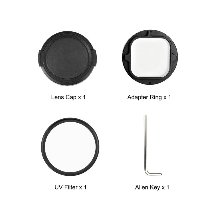 PULUZ 58mm UV Lens Filter Adapter Ring for GoPro MISSION 1 / 1 PRO, with Lens Cover, Filter Adapter Ring